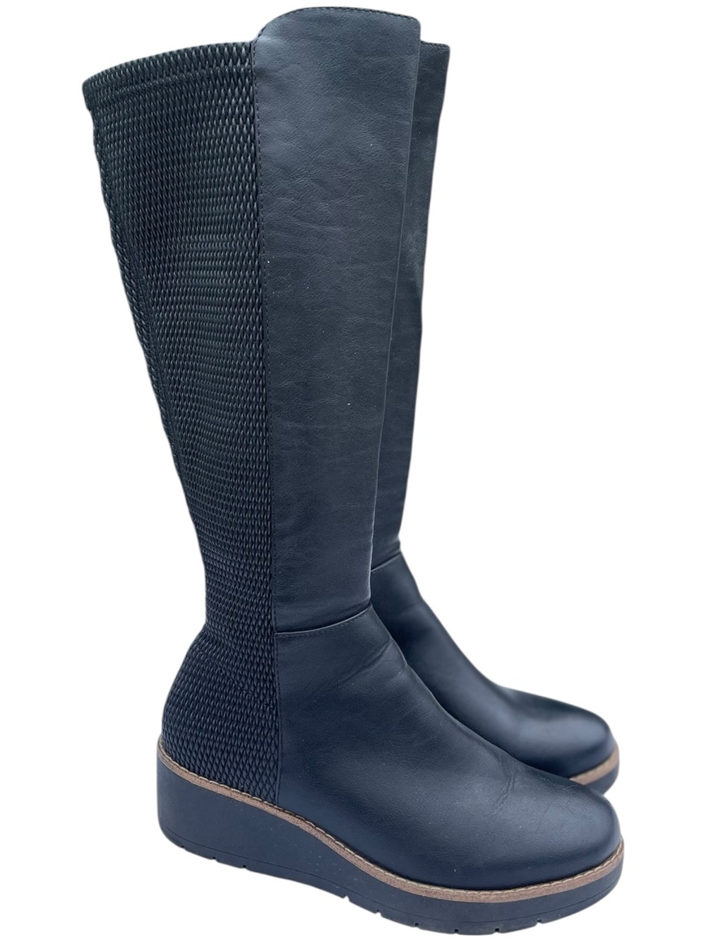 VINCE CAMUTO Falicia Women's Black Knee-High Wedge Boots Manmade Leather Size 7M